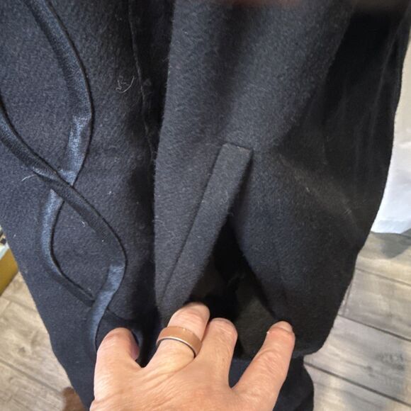 Alorna Petite Medium Shawl Collar Wool Coat Ribbon Trim Made in USA Crop Sleeve - Picture 5 of 11